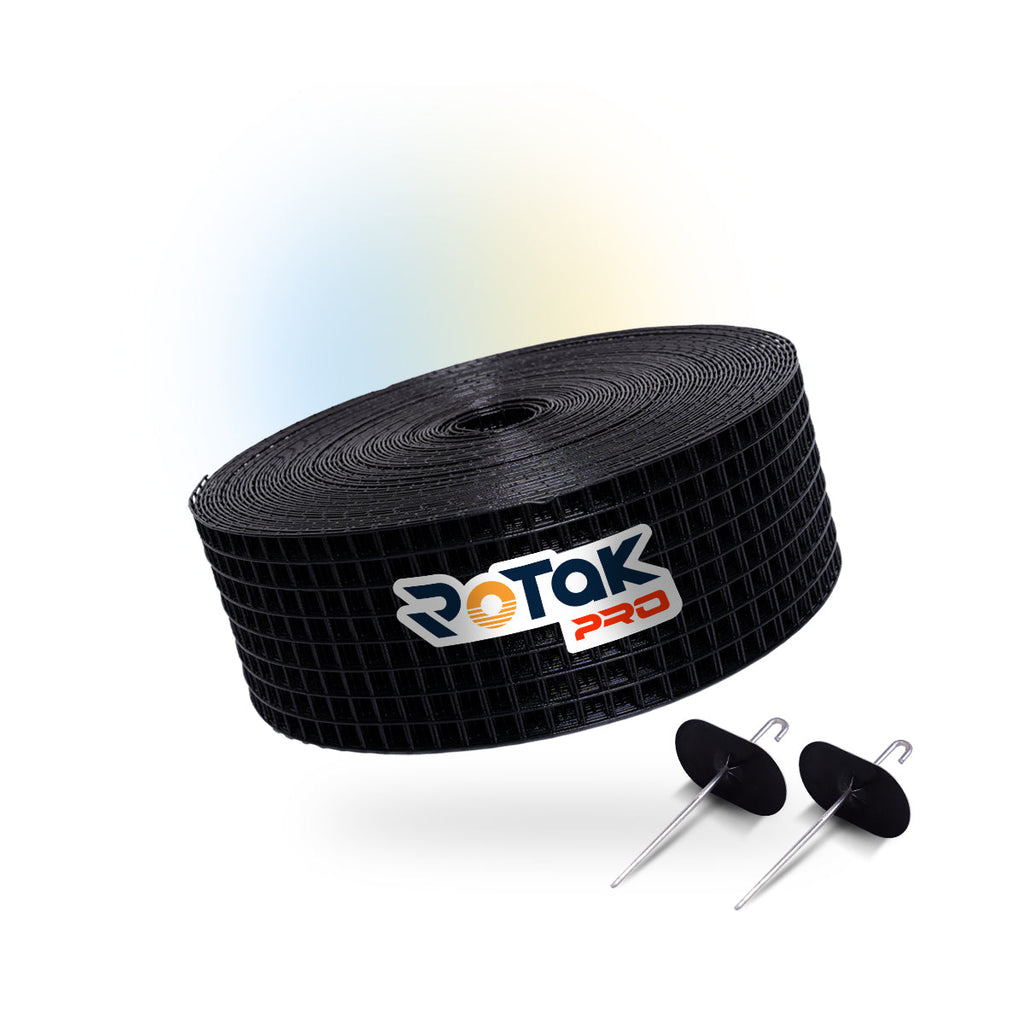 ROTAK Critter Guard PRO | 4in x 100ft Solar Panel Bird Prevention Roll Kit with 100 Fastener Clips | Galvanized Black PVC Coated ½ inch Wire Roll Mesh (4" PRO + 100 Clips)