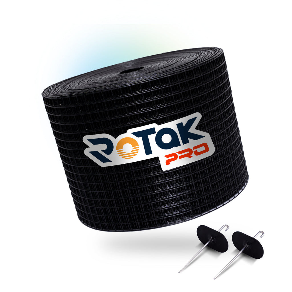 ROTAK Critter Guard PRO | 8in x 100ft Solar Panel Bird Prevention Roll Kit with 60 Fastener Clips | Galvanized Black PVC Coated ½ inch Wire Roll Mesh (8" PRO + 60 Clips)