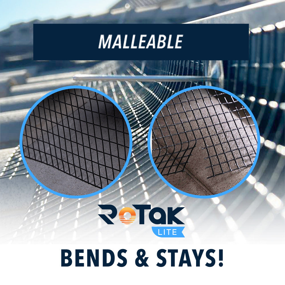 ROTAK Critter Guard LITE | 8in x 100ft Solar Panel Bird Prevention Roll Kit with 60 Fastener Clips | Galvanized Black PVC Coated ½ inch Wire Roll Mesh (8" LITE + 60 Clips)