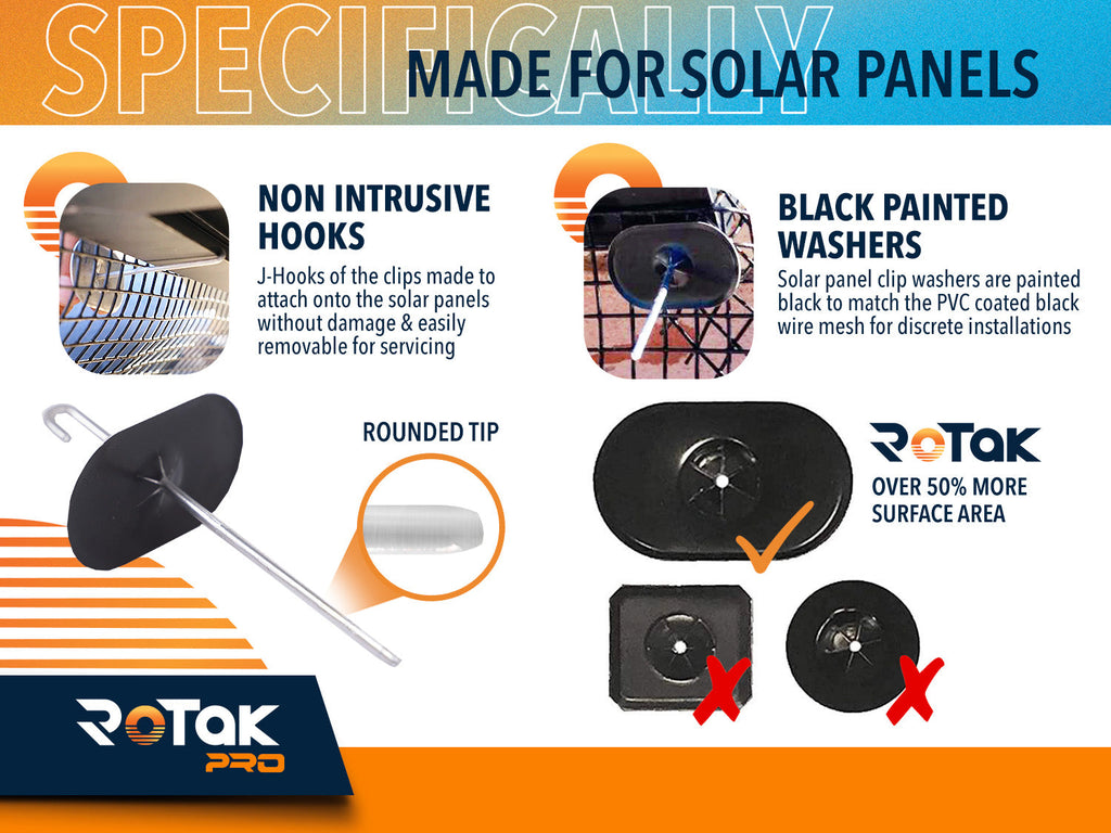 ROTAK Critter Guard PRO | 4in x 100ft Solar Panel Bird Prevention Roll Kit with 60 Fastener Clips | Galvanized Black PVC Coated ½ inch Wire Roll Mesh (4" PRO + 60 Clips)